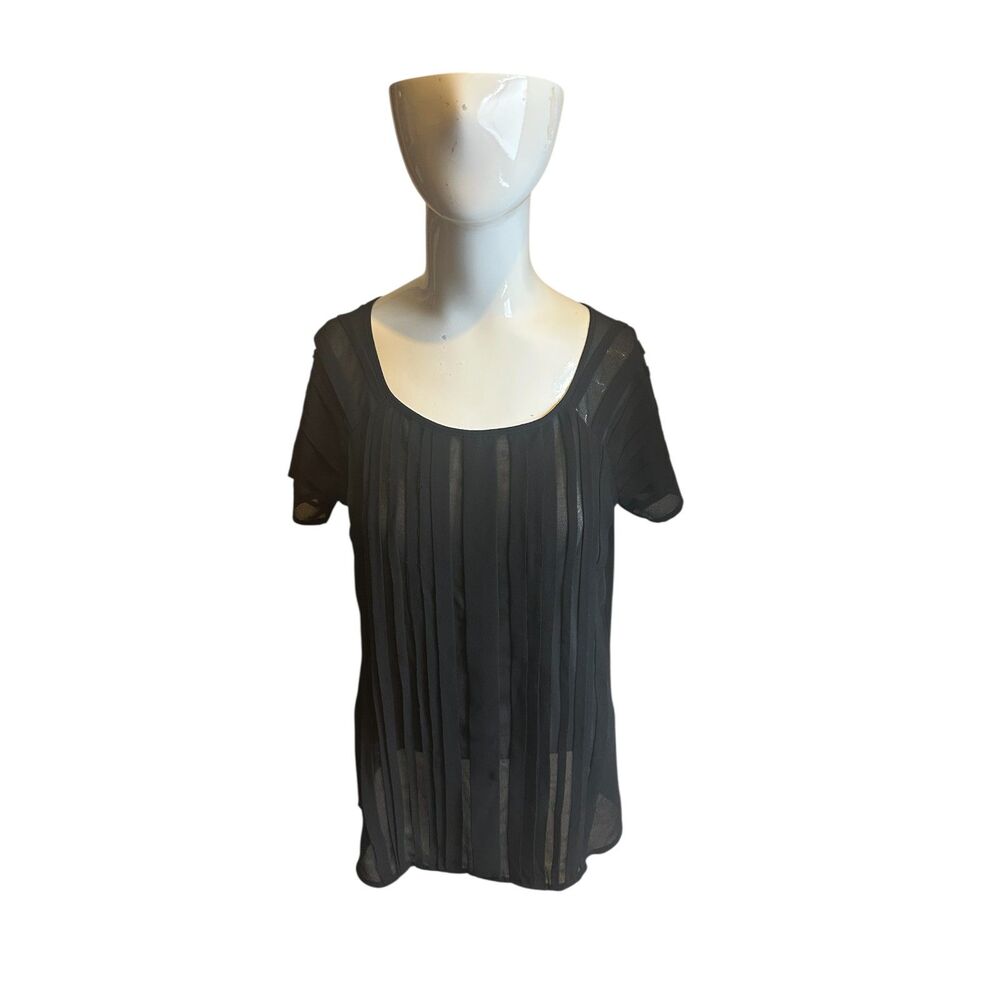 LOFT Sheer Top for Women Pleated Front Sz XSP Short Sleeves Black